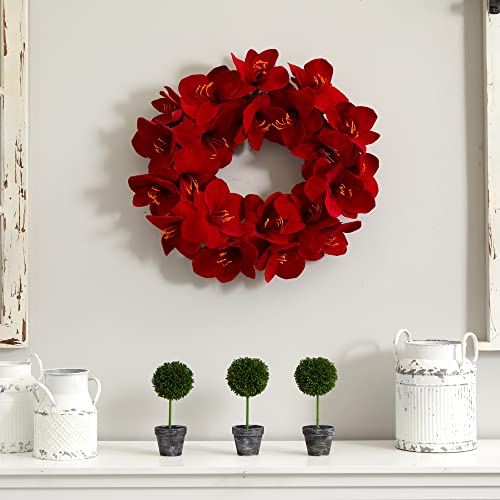 Nearly Natural Amaryllis Wreath, 22", Red #TOP12