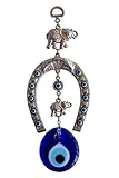 Erbulus Turkish Silver Horse Shoe Blue Evil Eye Wall Hanging Ornament with Elephant - Turkish Nazar...