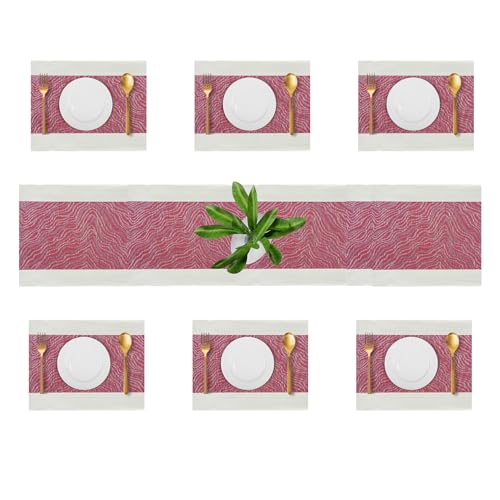 Image of Dining Table Placemats & Runner Set - Heat Resistant, Washable & Stain Resistant Woven Vinyl Mats | Table Runner & 6 Placemats Set for Stylish Dining (45x30 cm Placemats, 180x30 cm Runner)