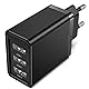 Watio Wave Ladegerät, Wand-/Reise-Ladegerät mit 3 USB-A-Anschlüssen, Leistung 12 W, Schwarz, ideal zum gleichzeitigen Aufladen mehrerer Geräte