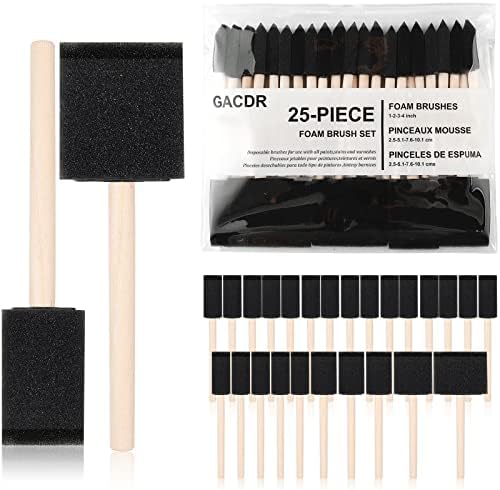 GACDR Foam Paint Brushes, 25 Pieces Sponge Brushes for Kids, Assorted 1 2 3 4 inch, Wood Handle Foam Brushes for Painting, Paint Sponge, Great for Acrylics, Stains, Varnishes, Crafts, Art