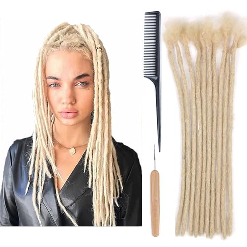 Huarisi 0.6cm Thickness 12 Inch 10Strands 613 Blonde Real Human Hair Dreadlock Extensions for Women Full Head Handmade Permanent Loc Extensions Men Can Be Curled and Twisted