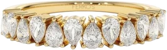 4 Ct Pear Cut Diamond Classic Half Eternity Wedding Band 14K Yellow Gold Finish 925 Sterling Silver Delicate Jewelry Handmade Stacking Matching Anniversary Band Gorgeous Gift For Her
