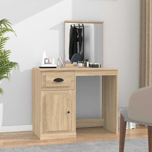 Tocador moderno 90x50 cm con espejo y almacenamiento de madera 2