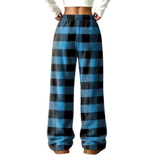 Wide Leg Pants Women Baggy Loose Checkered Flannel Relaxed Pajamas Bottom - image 7