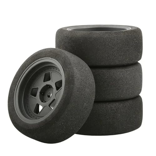 RC�J�[�̃^�C���ƃz�C�[�� Compatible With Tamiya TT01 TT01E TT02 TT02B XV01 TA06 For PTG-2 1/10 RC�J�[�A�b�v�O���[�h�p�[�c�A�N�Z�T���[ �S���^�C���z�C�[���^�C��4��(Black)