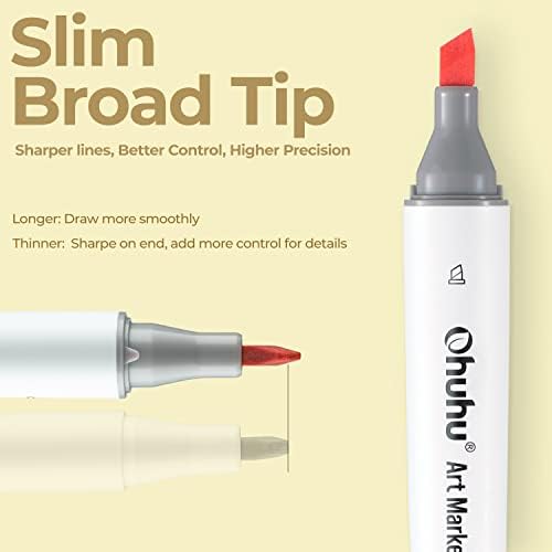 Ohuhu Alcohol Markers Slim Chisel and Fine Double Tipped Art Marker Set for Artists Adults Coloring Drawing Landscape Design - 60 Colors for Landscape Illustrations - Kaala Series of Ohuhu Markers