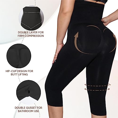 Shapewear Leggings for Women Tummy Control High Waisted Capri Body Shaper Butt Lift Thigh Slimmer2