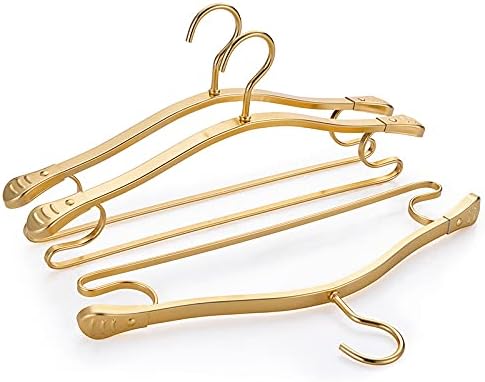 Hangers Drying Rack Anti-Slip Clothes Rack Adult Child Coat Wardrobe Space Saver Storage Hangers Clothes Hangers (Gold 5Pcs)