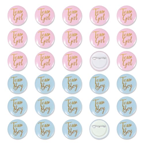 Gender Reveal Button Pins 30 Pcs Team Boy Girl Button Pins Pink blue Button Pin for Baby Shower Party Favors Gender Reveal Party Supplies