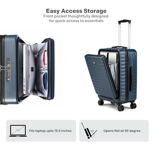 Image of Assembly Hardsided Cabin Luggage 55 cms - Premium Polycarbonate Trolley for Flight Travel |TSA Lock Trolley Bag - Navy Blue-Stark