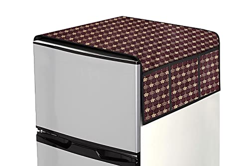 Image of Stylista Refridgerator top Cover Suitable for Samsung RR23C2E35NK /HL, 215 Liter Fridge, Dimension (WXD) 71x109 CM, Floral Pattern Brown