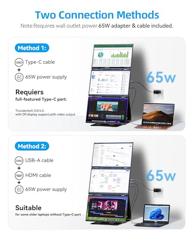 Image of 15.6 inch Quad Laptop Screen Extender,FHD 1080P Double Portable Monitor with 30 inch Combined Display(Landscape /Portrait),One-Cable Connection and Driver Required,Compatible with Wins & Mac(M1 /M2 / M3 /M4 /M5)