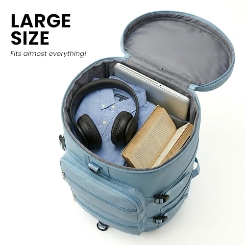 Image of POPCUBE 2in1 Nylon 26cm Lightweight Waterproof Backpack Duffle Bag w /Shoulder Straps, Small Rucksack Travel Bag for Men&Women w /Wet Pocket & Shoe Compartment(50x26x26cm) (Blue, 34 L Bucket)