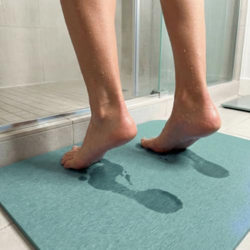 Image of Stone Bath Mat | Diatomaceous Earth Non-Slip Quick Drying Bathroom Floor Mat | Super Absorbent Bathtub & Shower Mat | Odor Free, Safe & Clean for Bathroom & Kitchen (Sea green, 29.5 x 39.5 cm)