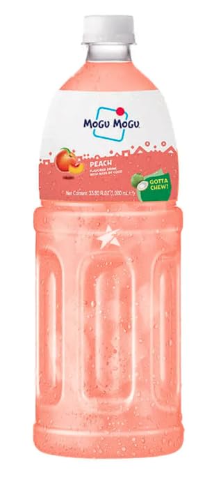 Mogu Mogu Fruit Juice Drinks with Nata De Coco 1L Bottle HALAL - Peach Flavour Drink