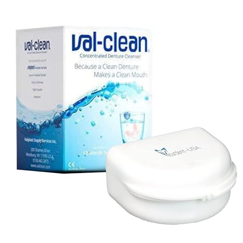 Val Clean Denture Cleaner 12 Packet for 1 Year and Dental Retainer Case, Denture Night Guard, Perfect Combo
