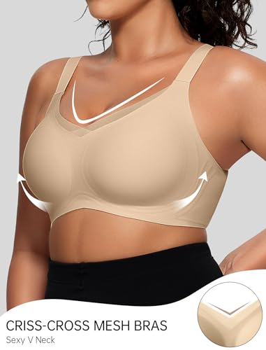 Image of OEAK Womens Wireless Jelly Bras V Mesh Comfortable Bralette Supportive Tshirt Bra No Underwire Seamless Push Up Everyday Bras