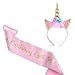 Deolven Einhorn Stirnband und Geburtstag Mädchen Schärpe für Kinder,Geburtstagsfeier Zubehör Einhorn Geschenke für Kinder Einhorn Horn Einhorn Glitter Haarband Gold und Rosa