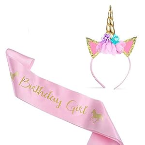 Vordas Eenhoorn haarband & verjaardag sjerp meisjes, eenhoorn party supplies set voor verjaardagen, rollenspellen…