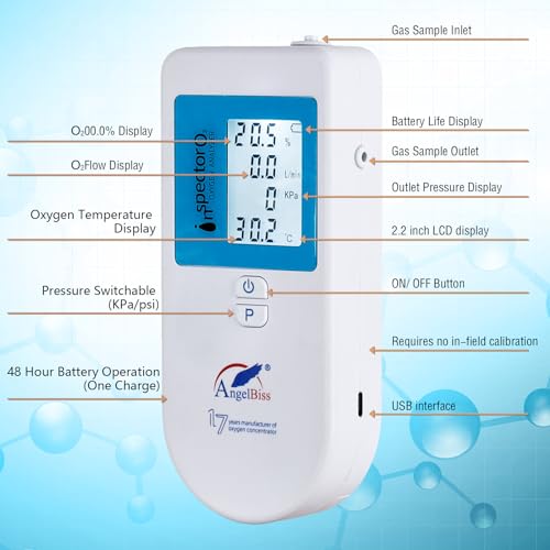 Oxygen Analyzer 4-in-1 Handheld Gas Purity & Flow Tester with LCD Display, Measures O₂ Concentration, Flow Rate (LPM), Pressure (PSI/kPa) & Temperature – Rechargeable Battery Powered - Image 4