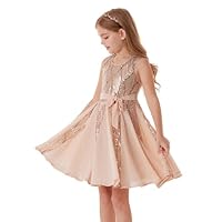 GRACE KARIN Girls Sparkling Sequin Princess Dress Birthday Party Gown Summer Flower Girl Special Occasion Dress Festival Outfit Rose Gold 12-14 Years
