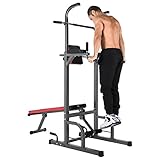 ZELUS Multifunctional Power Tower Workout Pull Up Dip Station Adjustable Height Pull Up Bar Station...