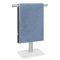 BathAce Hand Towel Holder, T-Shape Hand Towel Stand for Bathroom, Hand Towel Rack Bar Standing for Vanity Kitchen Countertop, 304 Stainless Steel (Marble Base, Brushed)