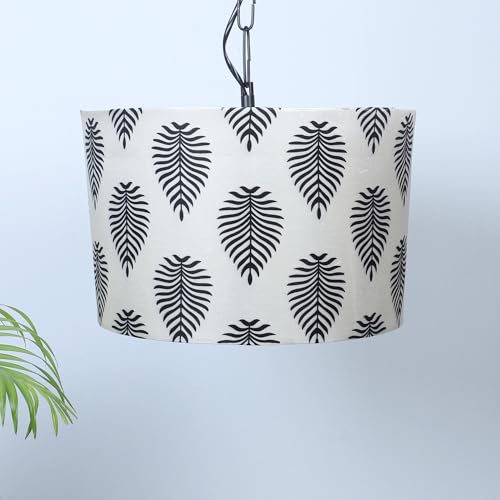 Image of Tu Casa Big Leaf Print Fabric Glow Pendent Light Hanging Lamp For Bedroom, Living Room, Lounge, Office, Gifting Area Without Bulb For Home Decoration (Height - 20 inch)