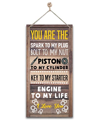Image of Rustic Mechanic Wall Art: 'You Are The Engine To My Life', Bolt Nut Sign, Biker & Him Gift