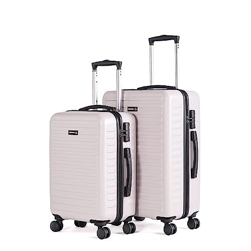 Image of THE ASSEMBLY Hard-Sided Medium Check In 24 Inches & Cabin 8 Wheels Luggage 20 Inches Polycarbonate Set Of 2 - Premium Spinner Wheels Trolley Bags (Desert Ivory), 65 CM Cream