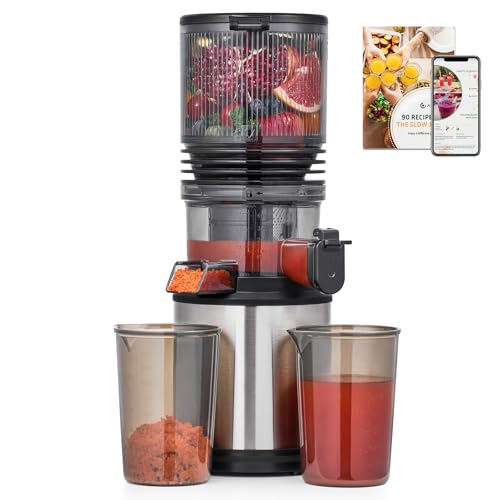 Cold Press Juicer Machine with 6" Extra-Wide Feed Chute,Triple Stainless Steel Filter,Quiet DC Motor,Easy to Clean, High Juice Yield Slow Masticating Juicer