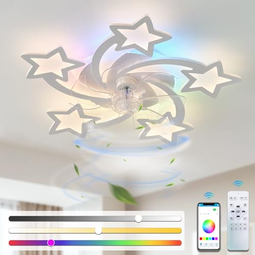 Moderno ventilador de techo de 64 cm con luz RGB, control remoto, LED, regulable, reversible, 6 velocidades, función de memoria, ideal para dormitorio y sala de estar.