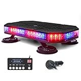 Xprite LED Rooftop Strobe Beacon Lights, Magnetic Base Emergency Hazard Warning Caution Police Traffic Lightbar w/ 38 Flashing Modes & Controller, for Volunteer Firefighter Vehicles Trucks-Red&Blue