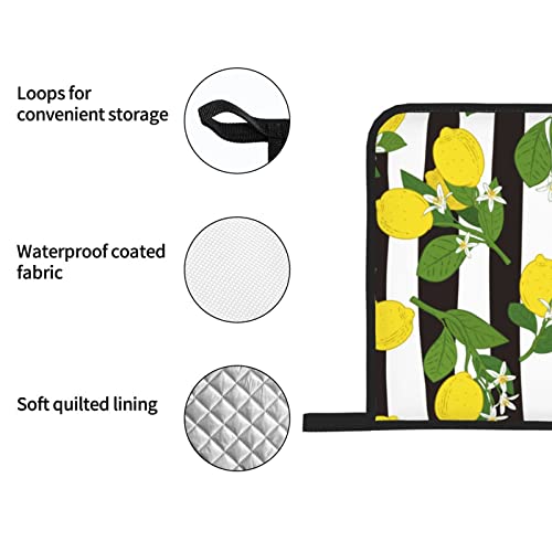Lemon Oven Mitts And Pot Holders Sets Of 4 High Heat Resistant Green Floral Pattern Lemon Fruits Flowers Oven Mitts With Oven Gloves And Hot Pads Potholders For Kitchen Bbq Non-Slip Cooking Mitts #TOP5