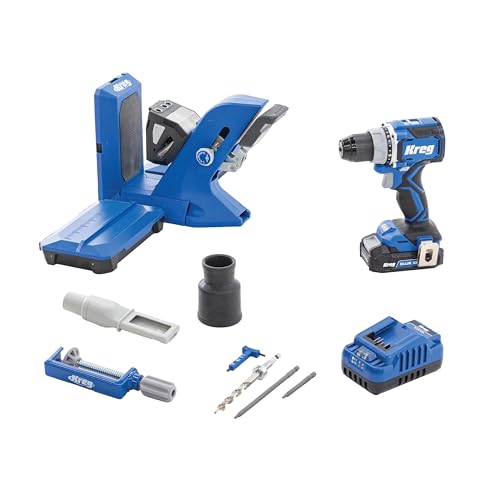 Kreg 720 Pro Bundle with Drill, Battery and Charger - Fast & Secure Pocket Hole System - Auto-Adjust Clamping - Durable Jig for 1/2' to 1 1/2' Wood - KPTDR720B