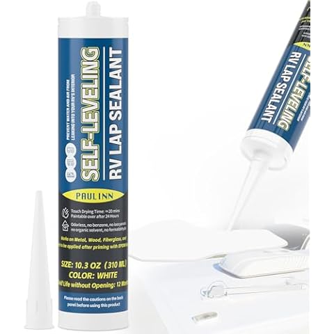PAULINN RV Roof Sealant Self Leveling, Lap Sealant for RV Roofs, Camper Repair, Caulking, Rubber Roof EPDM, Flexible, UV & Waterproof, no Smell and Safe for RV Indoor use, White, 1 Pack Cover