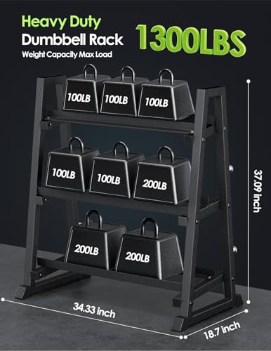 Image of Leteuke 3 Tier Dumbbell Rack Stand Only, 1300LBS Heavy Duty