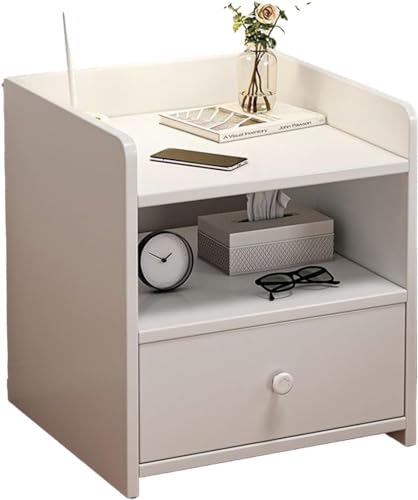 Xiraivke ベッドサイドテーブル 小型サイドテーブル スリム 引き出し付き おしゃれ コンパクト ベッド横に置ける ミニテーブル リビング 電話台 ソファサイド ベッドサイド 収納棚 シンプル (ホワイト - ロックなし)