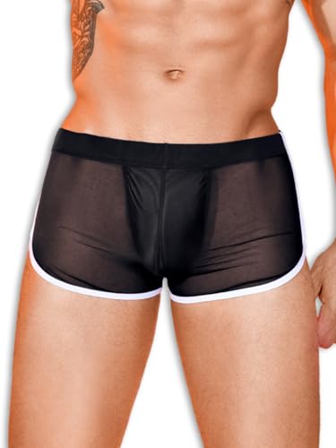 Men's Sexy Color Block Underwear with Pouch, Ice Silk Mesh Breathable Boxer Briefs Running