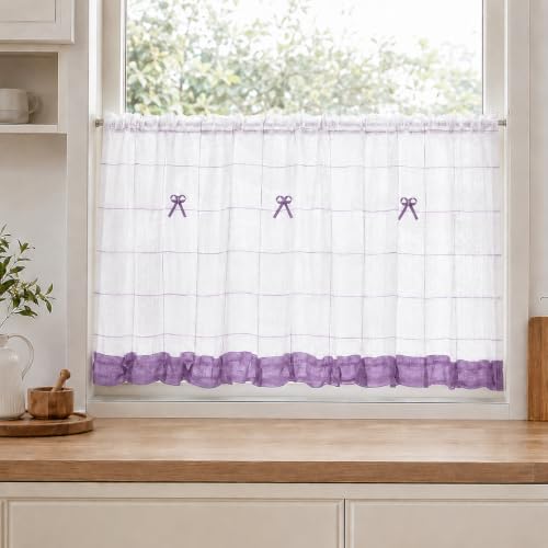 Yujiao Mao Rideau Cuisine Brise-Bise Violet, 1 Panneau, LxH 90x45 cm