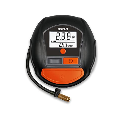 OSRAM TYREinflate 1000, inflador de neumáticos con pantalla digital y luz LED, compresor de aire portátil de 12V para neumáticos de coche, alimentación mediante mechero, inflado de neumáticos en 2min