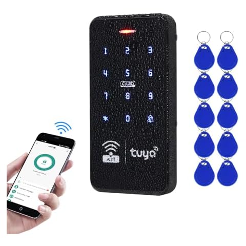 OBO HANDS WiFi TUYA Smart APP Access Controller, 125KHz 13.56MHz RFID Keyboard,IP68 Waterproof, Touch Panel, Backlight Stand-Alone Door Access Control Keypad,+ 10pcs Blue Keyfobs Tags Cover