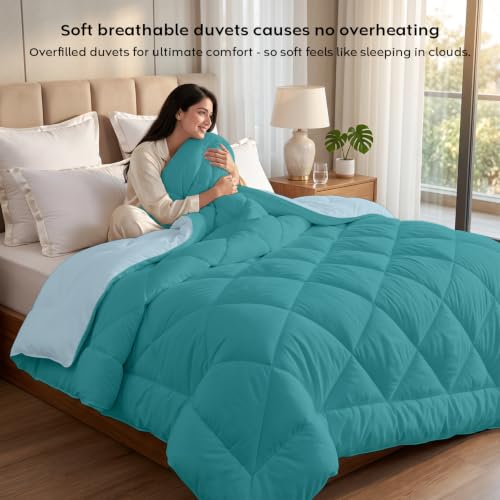 Image of AYKA Reversible Comforter 220 GSM Microfiber Reversible AC Comforter /Blanket for Winter /Quilt /Duvets for Queen Size Single Bed Comforter (60 * 90, Teal & SkyBlue)| TC - 220