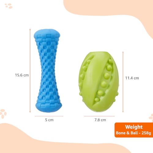 Image of Amazon Basics Treat Dispensing Dog Toy Combo | Squeaky Ball & Interactive Bone | Durable Rubber | Mental Stimulation & Teething | for Puppies & Small Dogs