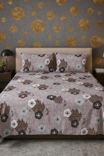 Image of 3D Printed 144 Tc Microfiber Double Bedsheet with 2 King Size Pillow Covers Breathable | Wrinklfree | Summer | Topsheet (90 x 90 Inches) (Lavender)