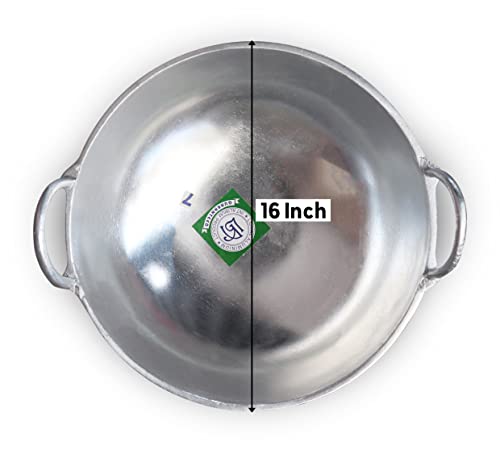 Image of Cheenachatti Anodized Aluminium Intalium Deep Frying Pan | Heavy Base Round Bottom Cookware With Handle | Chatti Kadhai (16 Inch - #9)