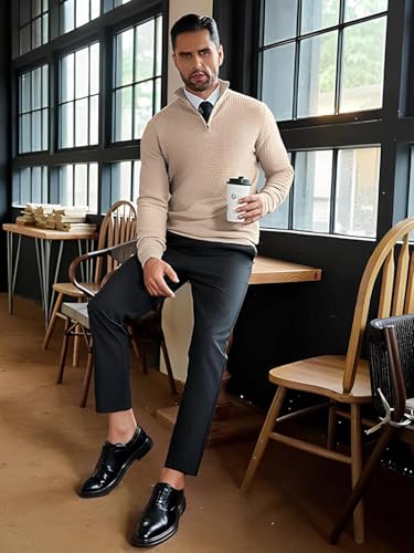 Image of TYSORT Men High Neck Zipper Full Sleeve Waffle Knitted Winter Sweater,Waffle Knit Sweater for Men