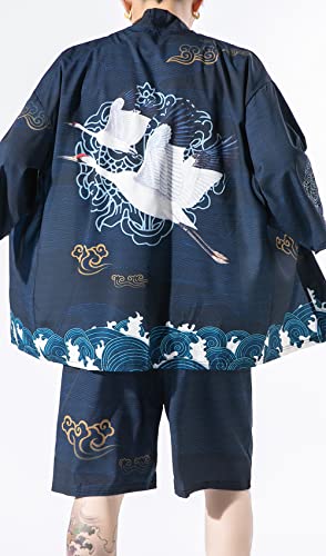 image for Ambcol Men's Japanese Style Kimono Tops Shorts Sets Lightweight Casual
