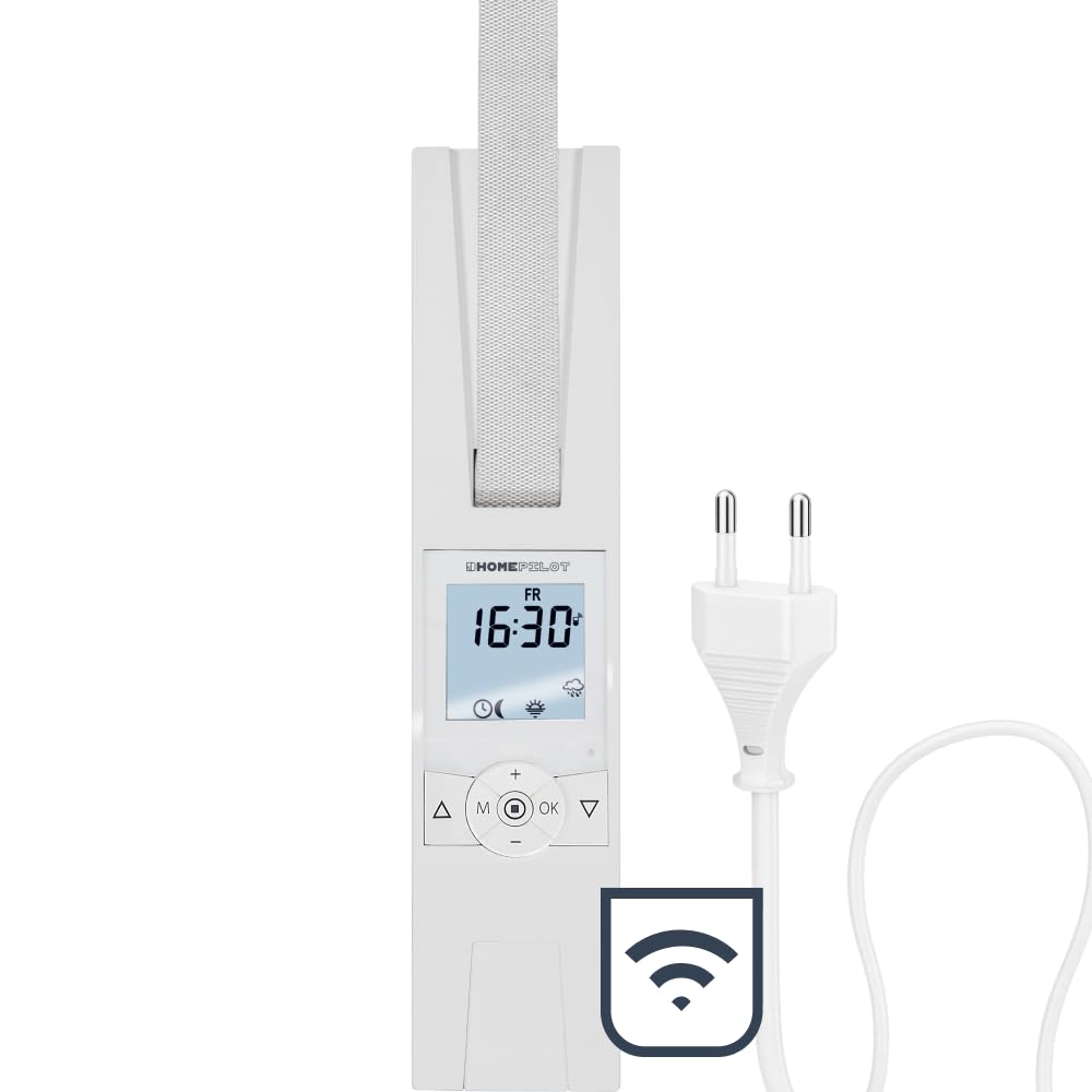 HOMEPILOT avvolgitore elettrico smart RolloTron premium power per tapparelle fino 60 kg (circa 10 m²), per cinghia da 23 mm, comp. con telecomando (app & alexa tramite il web server domotico premium)